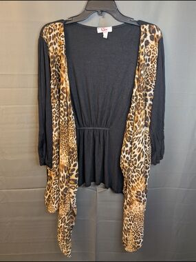 Lucy Diamonds Black Cardi with Leopard Print Trim .. S